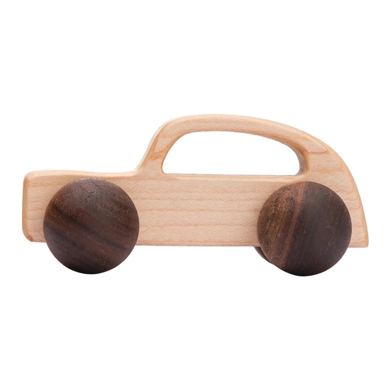 Bamboo Babies Wooden Car Blocks - Montessori Teething Toy for Kids, Educational 1-3 Years, Customizable Gift
