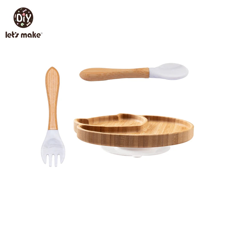 Safe Baby Dinnerware Set - Wooden & Silicone Feeding Plates