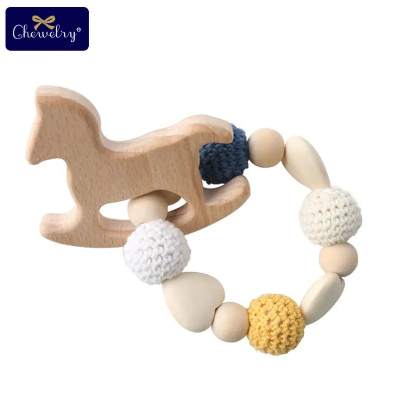 Wooden Sika Deer Baby Teether Rattle – Safe Natural Beech Toy