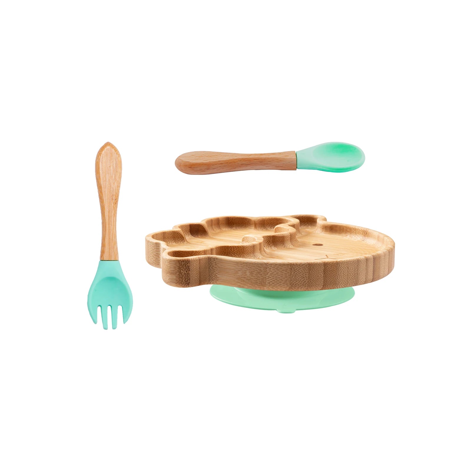 3-Piece Cartoon Bamboo Baby Feeding Set: Non-slip Plate, Spoon & Fork for Self-Feeding