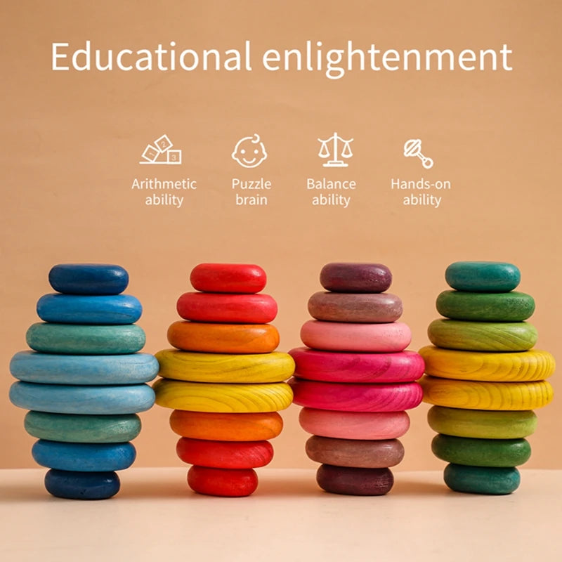 Montessori Inspired BPA-Free Wooden Rainbow Stacking Blocks - Safe Educational Toy for Kids - Best in uk