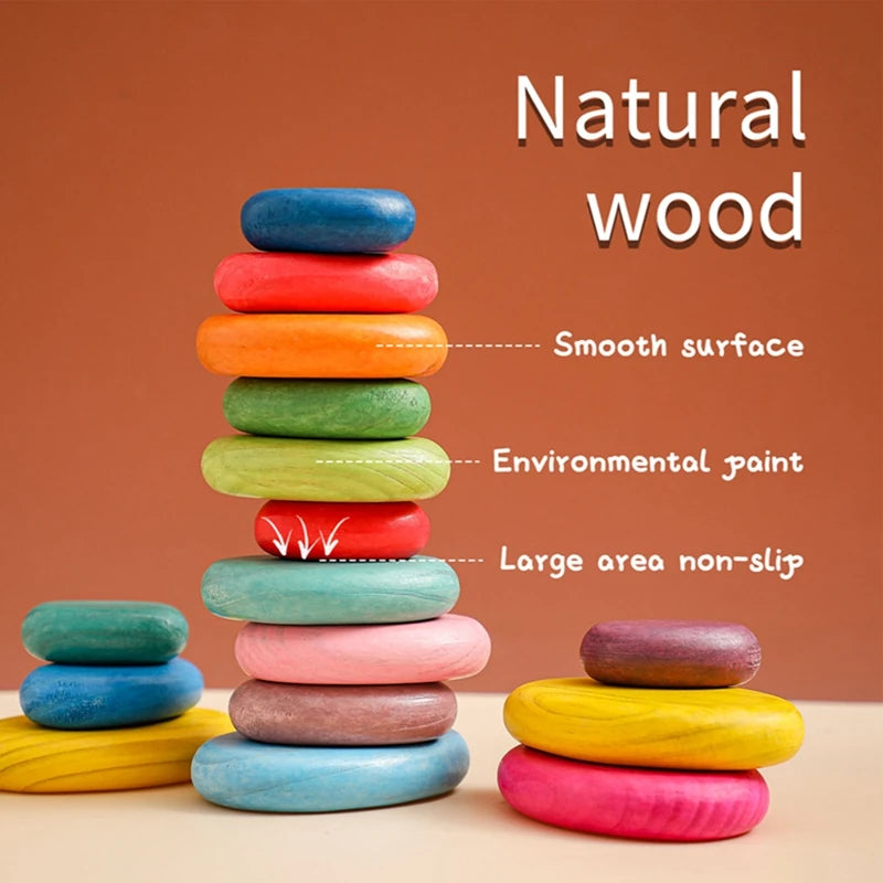Montessori Inspired BPA-Free Wooden Rainbow Stacking Blocks - Safe Educational Toy for Kids - Best in uk