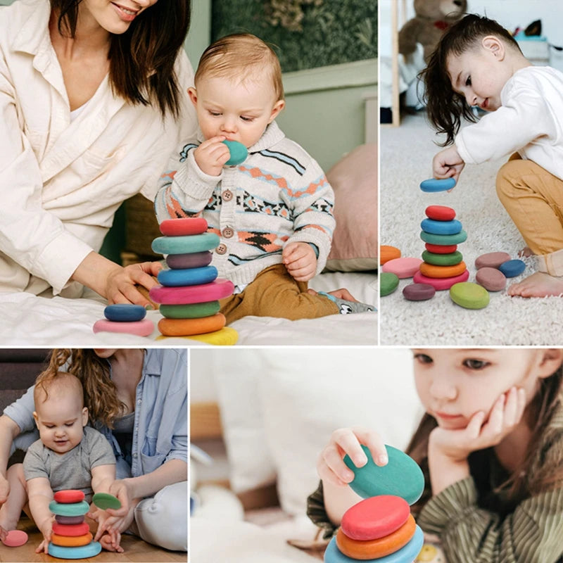 Montessori Inspired BPA-Free Wooden Rainbow Stacking Blocks - Safe Educational Toy for Kids - Best in uk