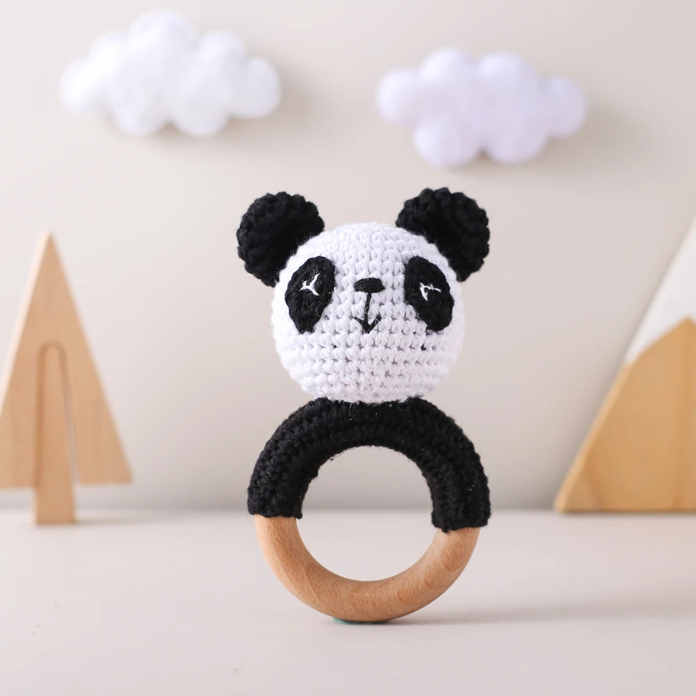 Panda Rattle Teether Toy - Crochet Animal Baby Soother - Best in uk