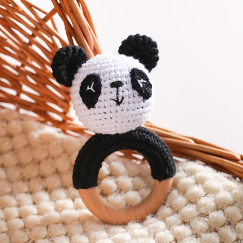 Panda Rattle Teether Toy - Crochet Animal Baby Soother - Best in uk