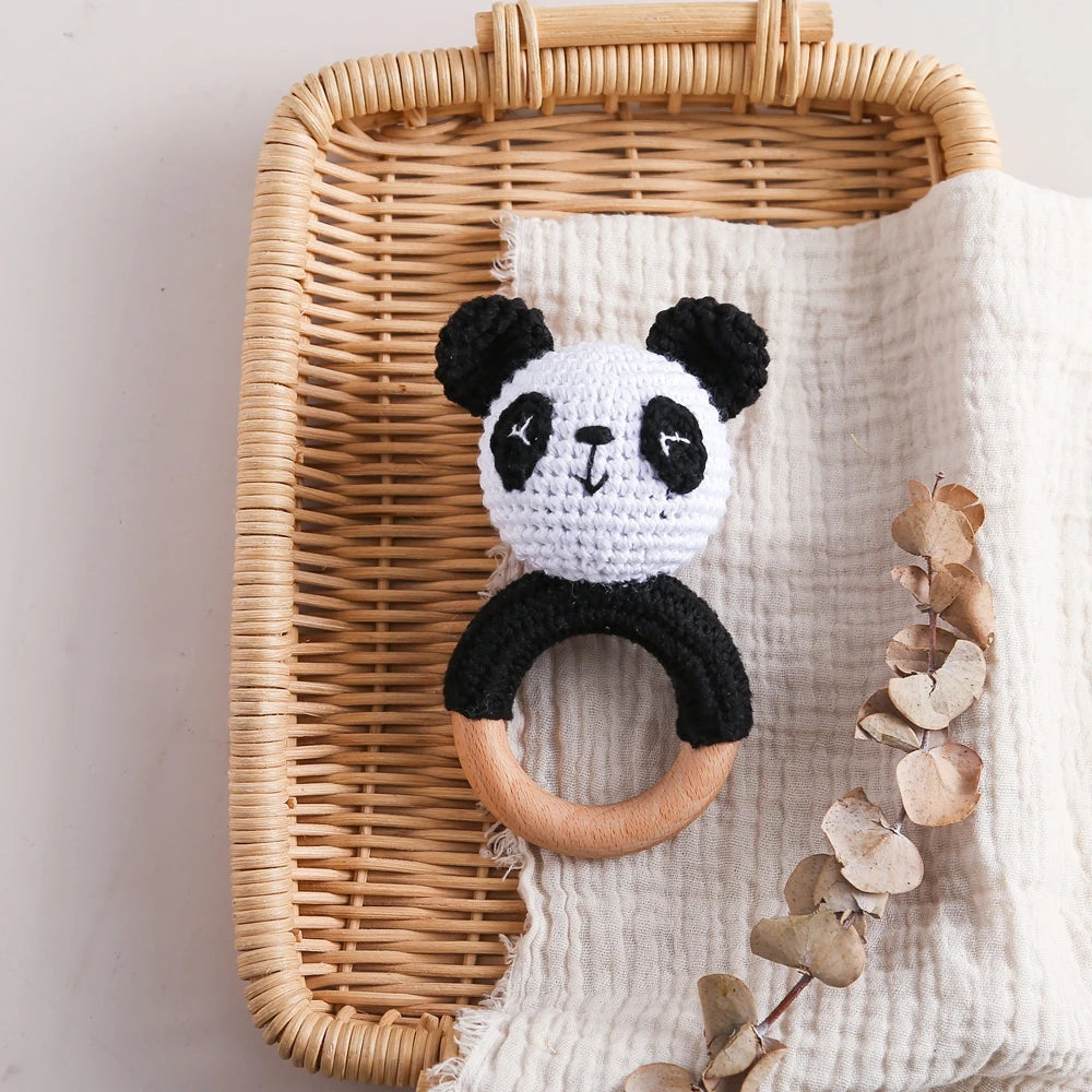 Panda Rattle Teether Toy - Crochet Animal Baby Soother - Best in uk