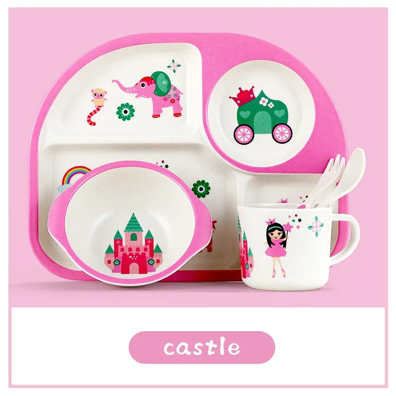 Bamboo Fiber Baby Plates – Fall-Proof Cartoon Kids Tableware