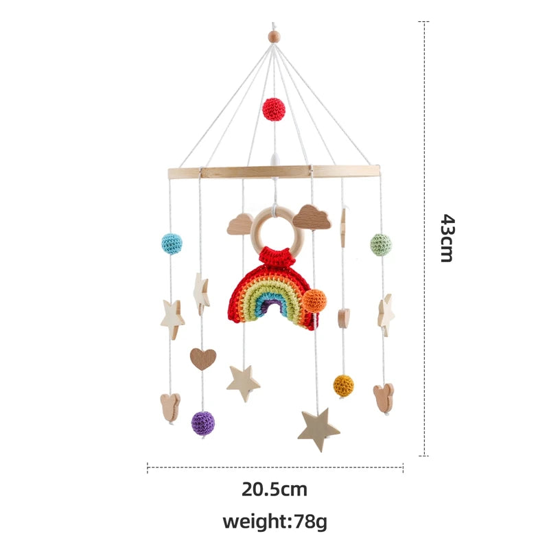Wooden Baby Crib Mobile – Crochet Stars Bed Bell Rattle Toy
