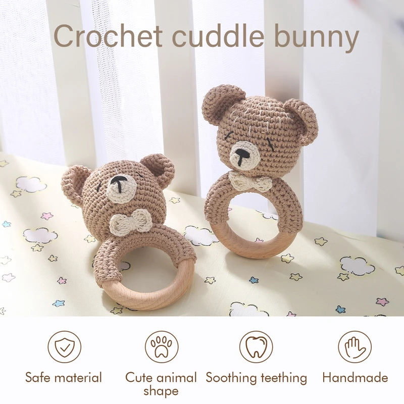 Crochet Bunny Baby Rattle & Teether | Wooden Toys