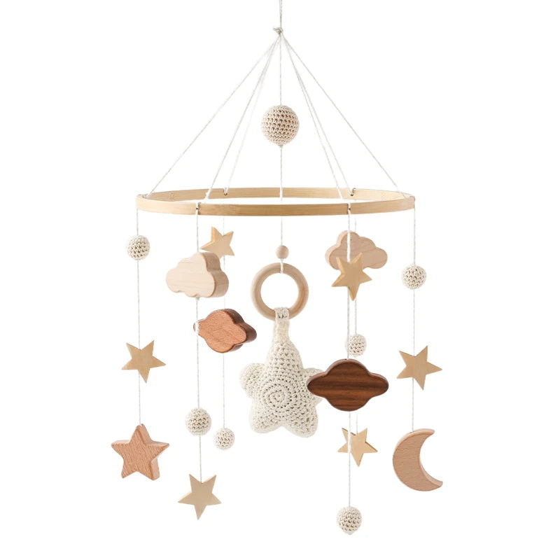 Wooden Baby Crib Mobile – Soft Felt Balloon Rattle Toy with Music