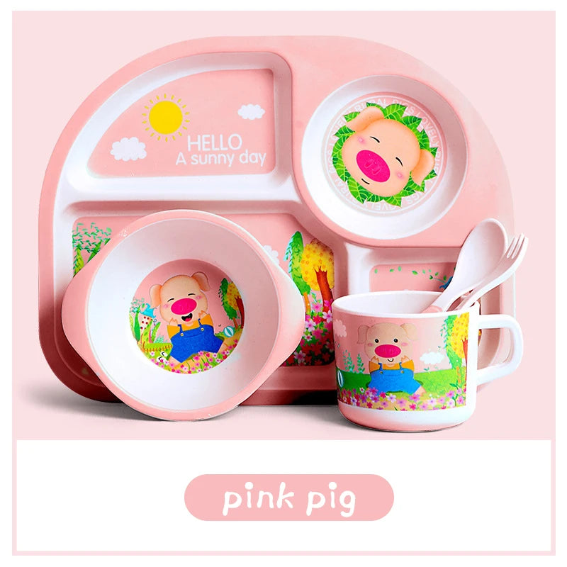 Eco-Friendly Kids Tableware Set - Fall-Proof Bamboo Plates with Non-Slip Design & Fun Patterns