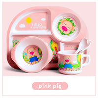 Eco-Friendly Kids Tableware Set - Fall-Proof Bamboo Plates with Non-Slip Design & Fun Patterns