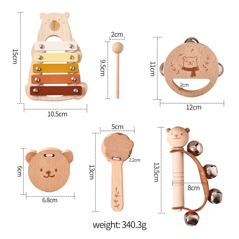 Montessori Wooden Musical Toys for Kids – Drum, Xylophone, Rattle