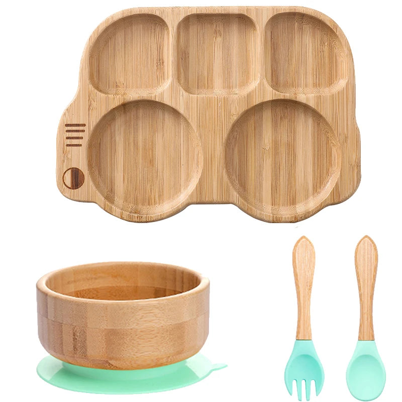 Bamboo Kids Tableware Set – 4pcs Suction Plate, Bowl & Utensils