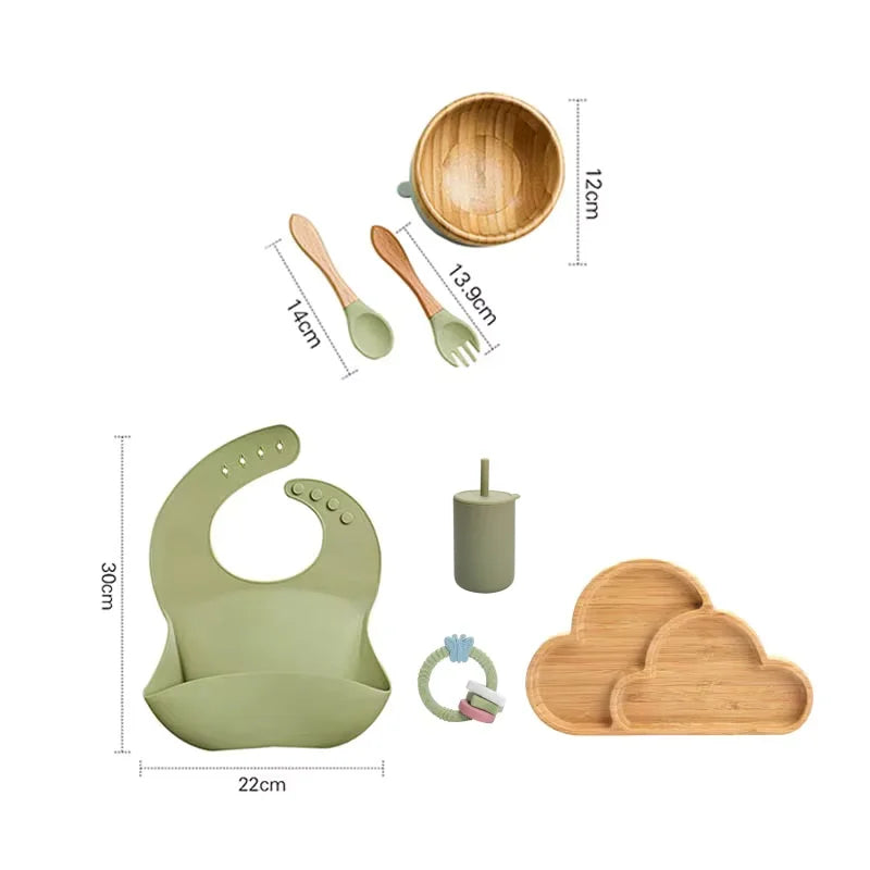 Eco-Friendly 7-Piece Bamboo & Silicone Baby Feeding Set - Safe, Non-Toxic Dinnerware for Kids