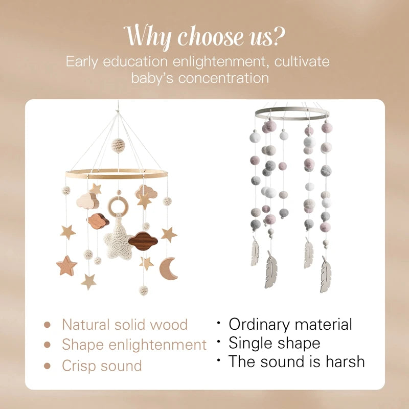 Baby Wooden Crib Mobile – Musical Bed Bell Rattle Toy Gift