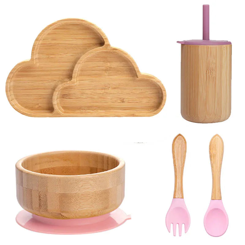 Bopoobo 5-Piece Bamboo Baby Tableware Set - BPA Free, Suction Plates, Eco-Friendly, Perfect for Weaning!