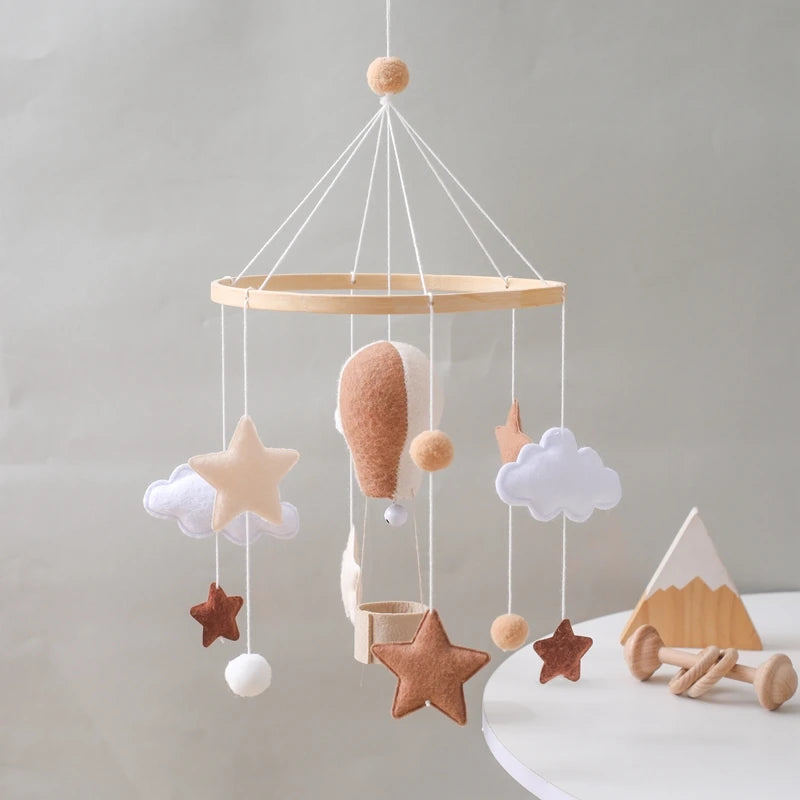 Wooden Baby Crib Mobile – Soft Felt Balloon Rattle Toy with Music