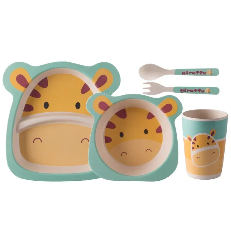 Bamboo Kids Tableware Set – Eco-Friendly Cartoon 5-Piece Gift