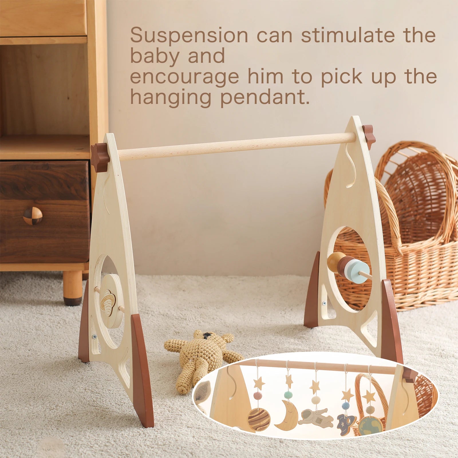 Montessori Wooden Baby Activity Gym – Foldable Rocket Frame Toy