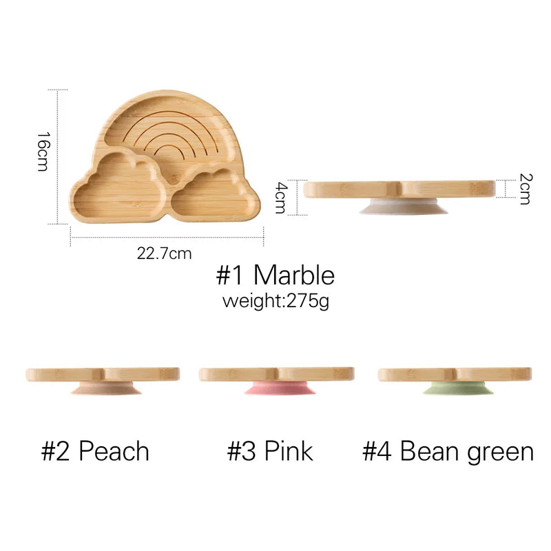 Eco-Friendly Baby Wooden Tableware Set: Bamboo Plates, Bowls & Silicone Suction Forks/Spoons for Safe Feeding