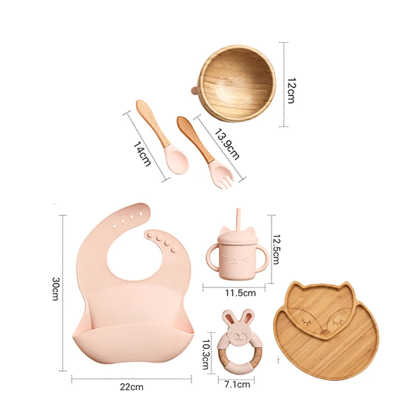 Eco-Friendly 7-Piece Bamboo & Silicone Baby Feeding Set - Safe, Non-Toxic Dinnerware for Kids