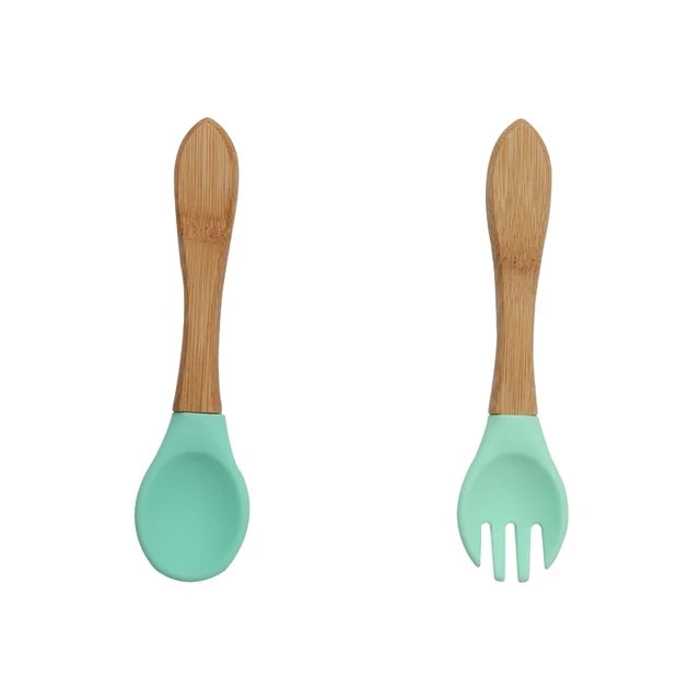 Bamboo Kids Tableware Set – 4pcs Suction Plate, Bowl & Utensils