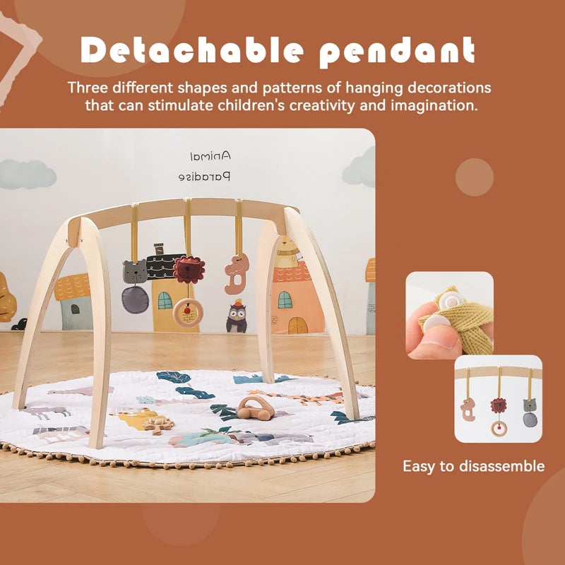 Montessori Wooden Baby Gym Frame – Sensory Rattle Toys Set