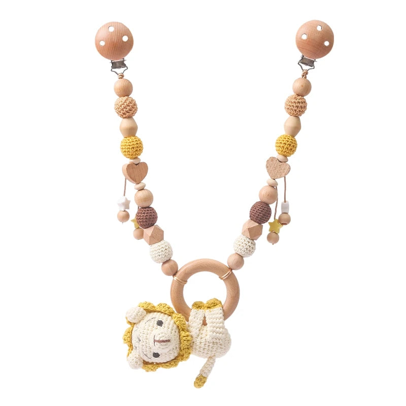 Wooden Teether & Rattle Toy - Baby Gym & Stroller Fun!