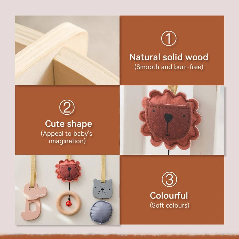 Montessori Wooden Baby Gym Frame – Sensory Rattle Toys Set