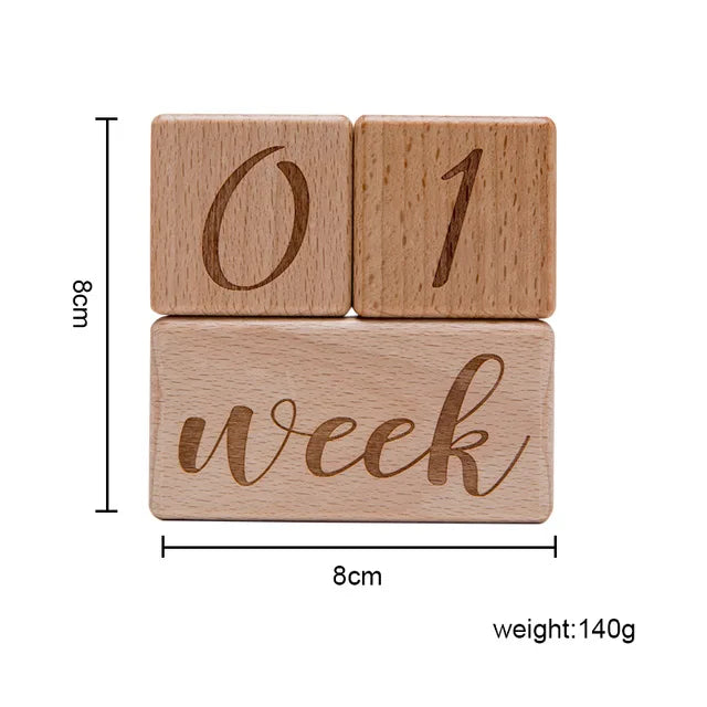 Wooden Baby Milestone Blocks – Engraved Beech Newborn Photo Props