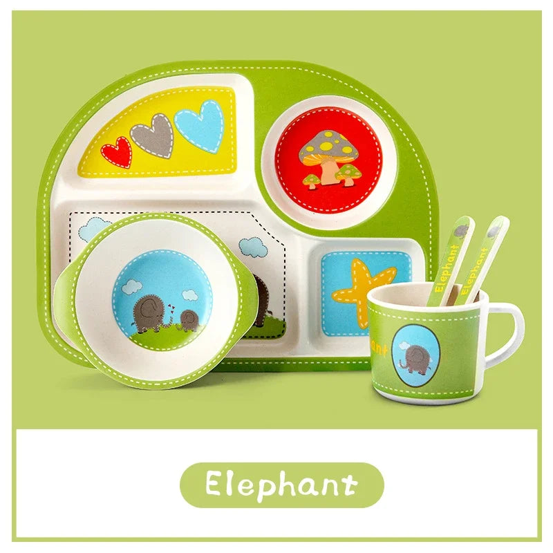 Bamboo Fiber Baby Plates – Fall-Proof Cartoon Kids Tableware