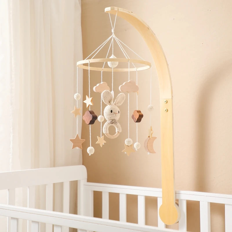 Baby Crib Mobile with Wooden Rabbit | Musical Bed Bell Toy