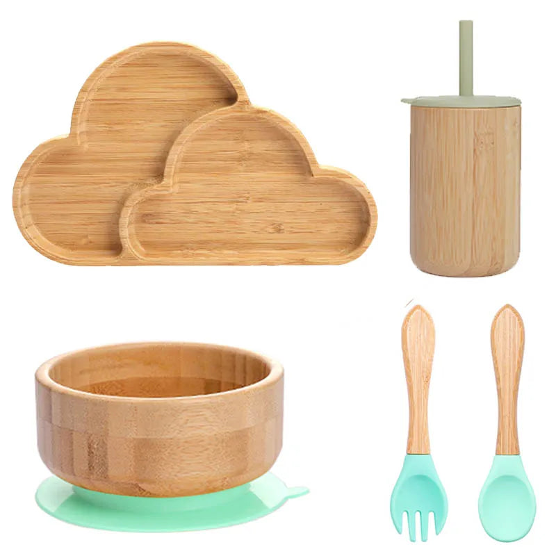 Bopoobo 5-Piece Bamboo Baby Tableware Set - BPA Free, Suction Plates, Eco-Friendly, Perfect for Weaning!