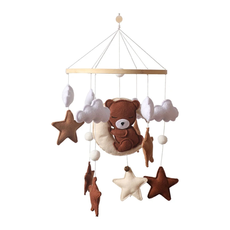 Wooden Baby Mobile – Bear, Moon & Stars Crib Toy | Soft Felt