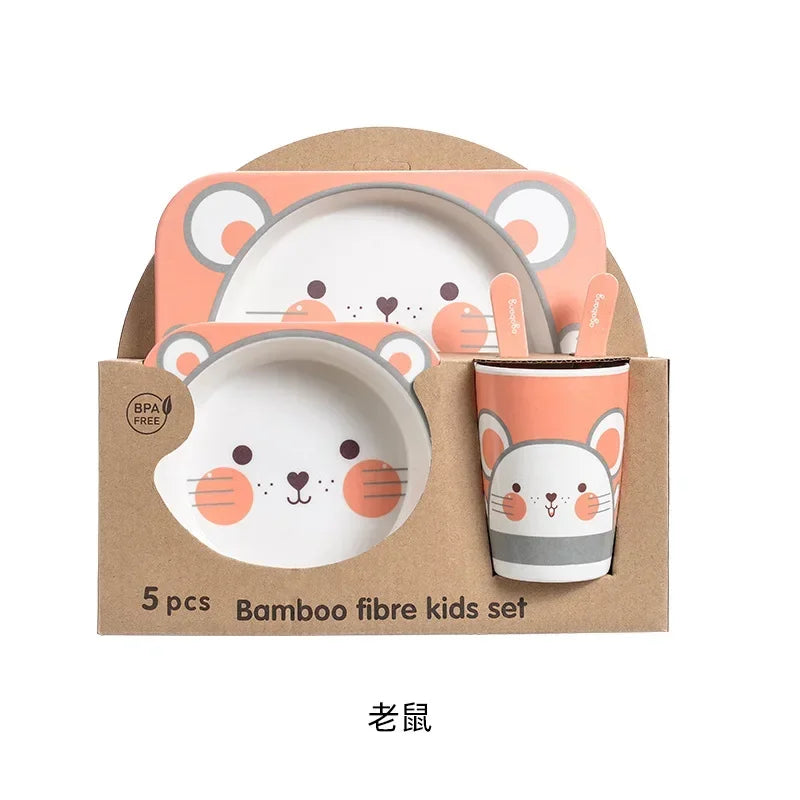 Bamboo Kids Tableware Set – Eco-Friendly Cartoon 5-Piece Gift