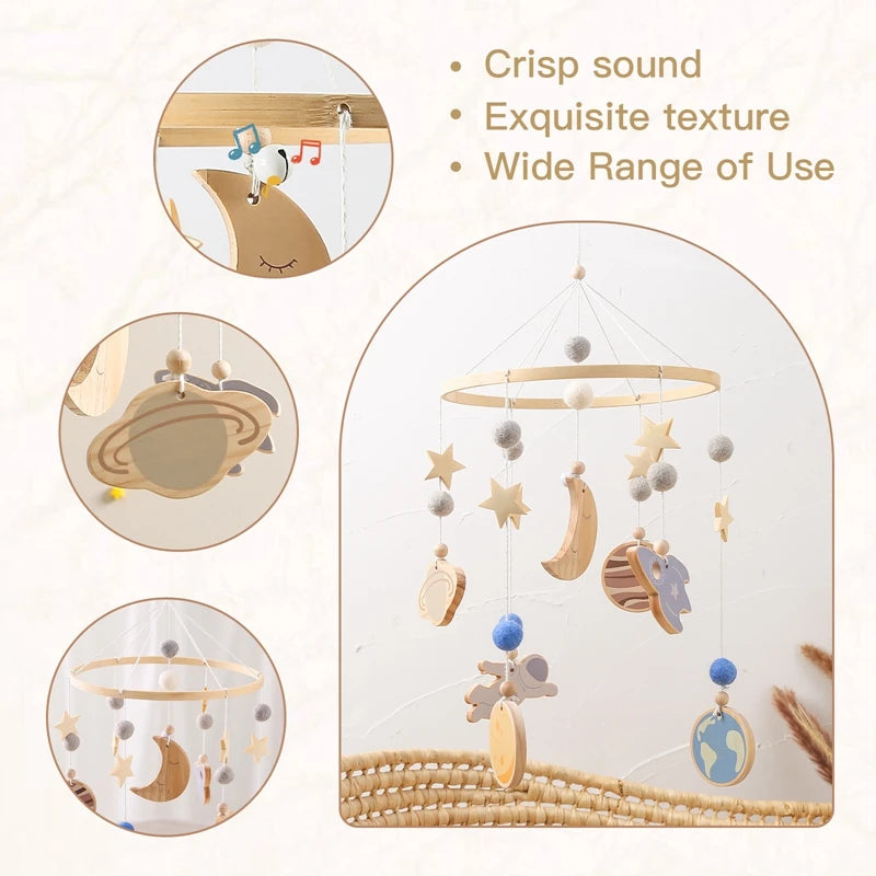 Wooden Baby Crib Mobile Bell – Boho Musical Rattles for Newborns