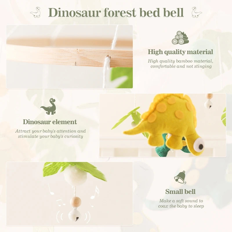 Wooden Dinosaur Baby Crib Mobile – Soft Felt Rattle Toy Gift
