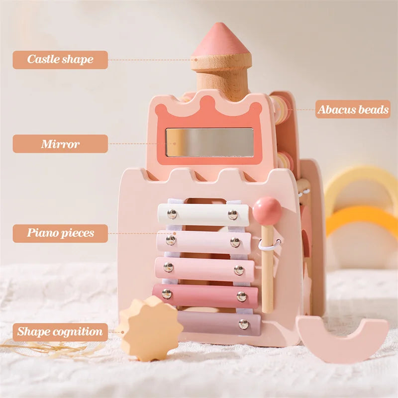 Montessori Wooden Castle Blocks – Pink House Baby Puzzle Toy
