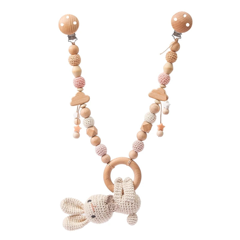 Wooden Teether & Rattle Toy - Baby Gym & Stroller Fun!