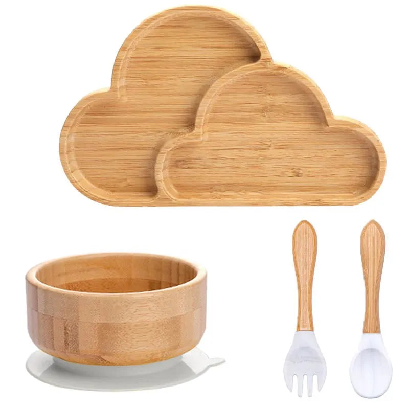 Bamboo Kids Tableware Set – 4pcs Suction Plate, Bowl & Utensils