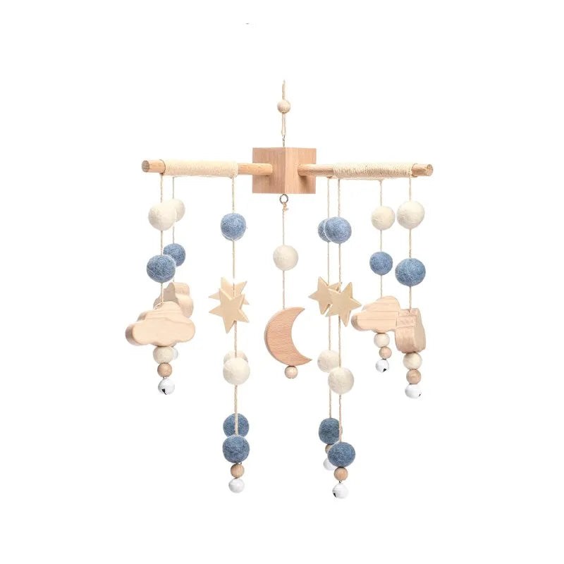 Wooden Baby Crib Mobile – Soft Felt Balloon Rattle Toy with Music
