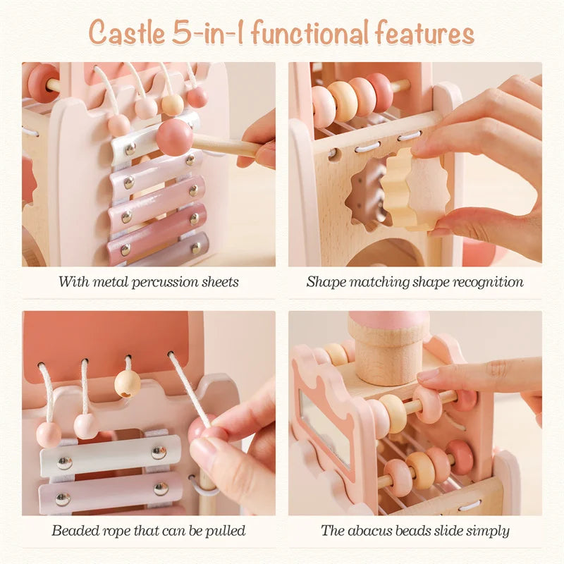 Montessori Wooden Castle Blocks – Pink House Baby Puzzle Toy