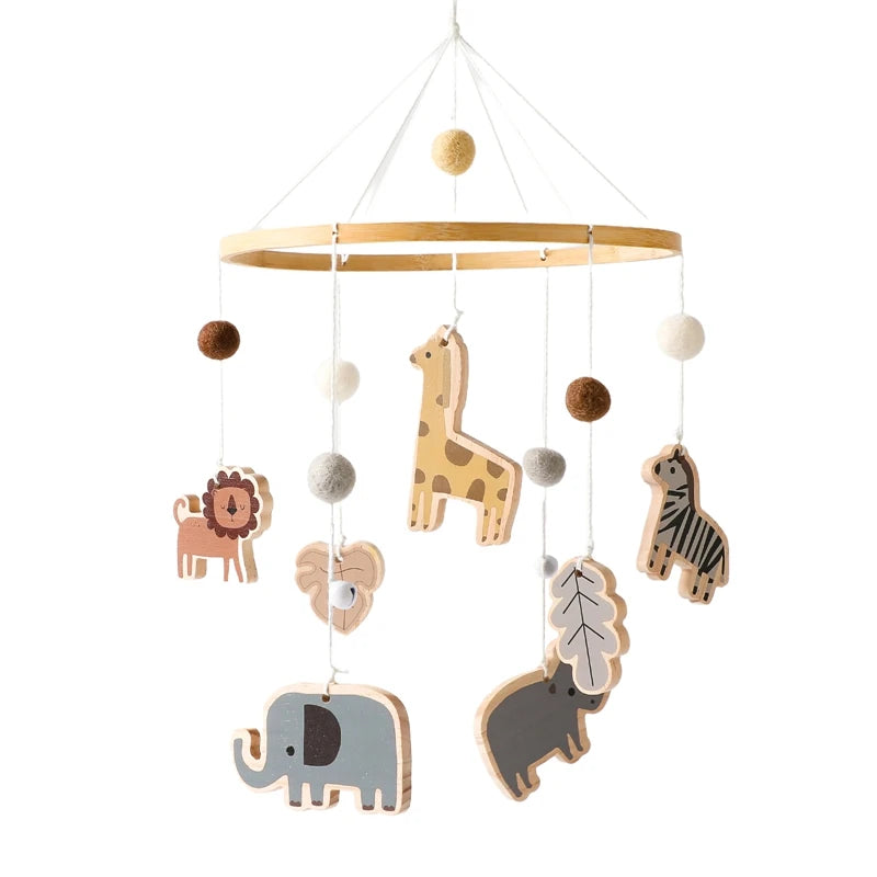 Wooden Baby Crib Mobile – Soft Felt Balloon Rattle Toy with Music