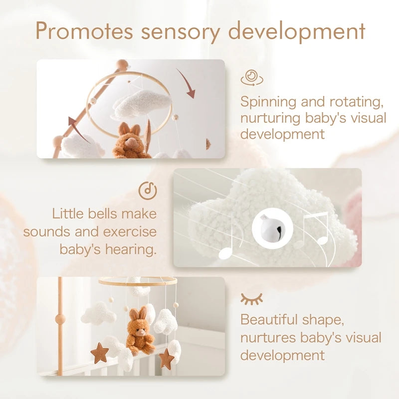 Baby Mobile Rattles: Velvet Toys for Cribs | Bear & Rabbit Dolls