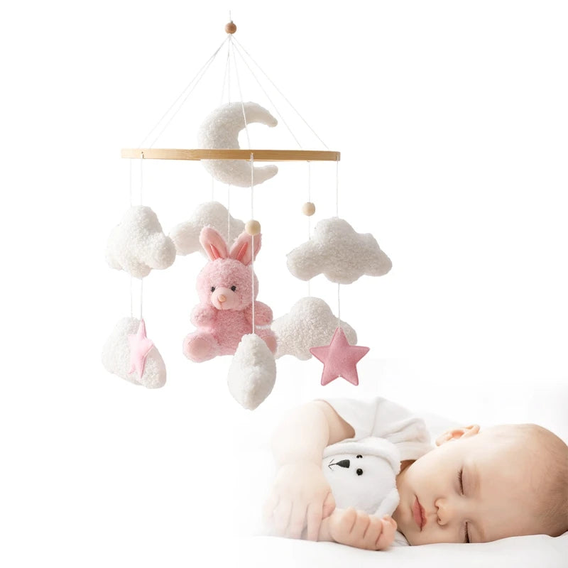 Baby Crib Mobile Pink Rabbit – Soft Felt Rattle Toy for Newborns