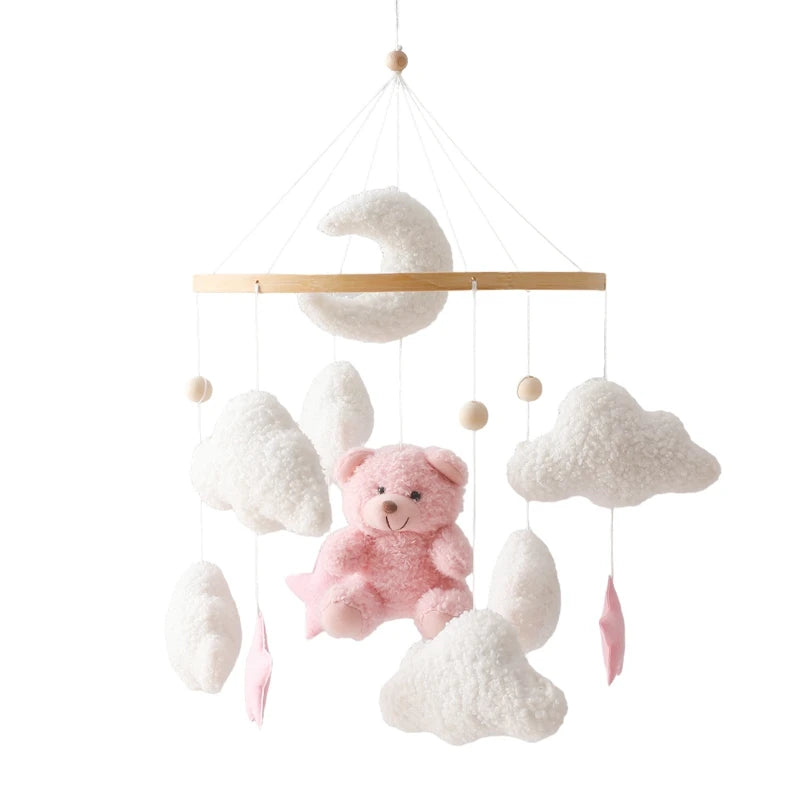 Wooden Baby Crib Mobile with Teddy Bear & Rabbit – Musical Rattle Toy