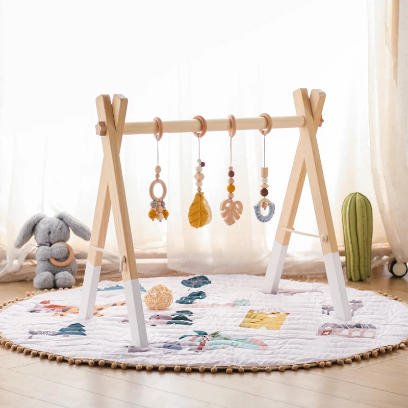 Baby Wooden Play Gym with Rattle Toys – Montessori Sensory Set