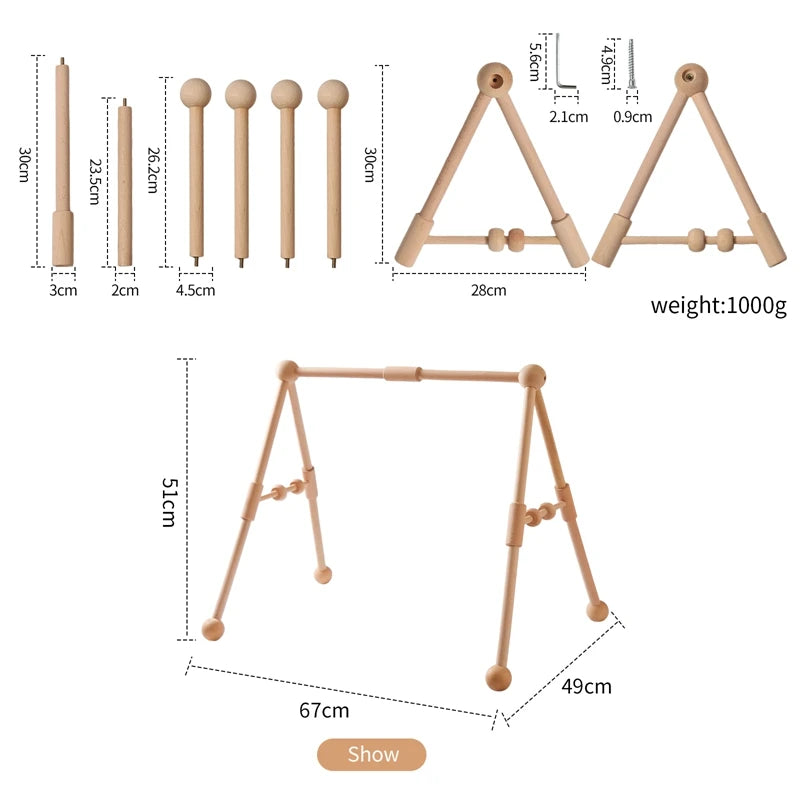 Montessori Wooden Baby Activity Gym – Foldable Rocket Frame Toy