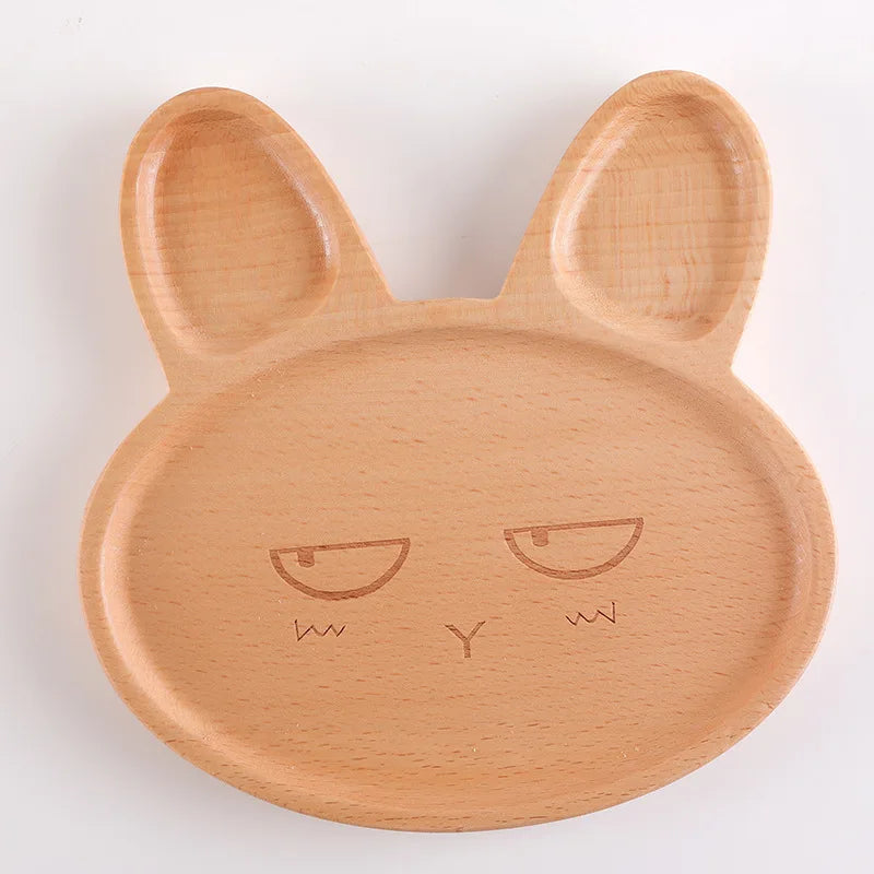 Wooden Baby Feeding Plate Set | Cute Dishes & Sucker Bowl